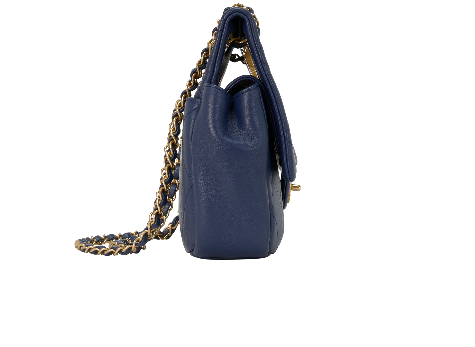 A Real Catch Flap, &pound;3,750, Handbags, Navy, Lambskin Leather, Side view